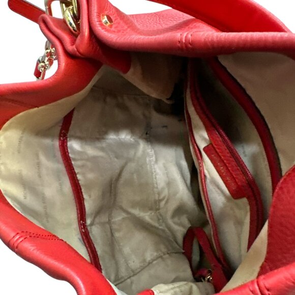 Michael Kors Red Leather Crossbody Hobo Handbag Bag Shoulder - Picture 13 of 16